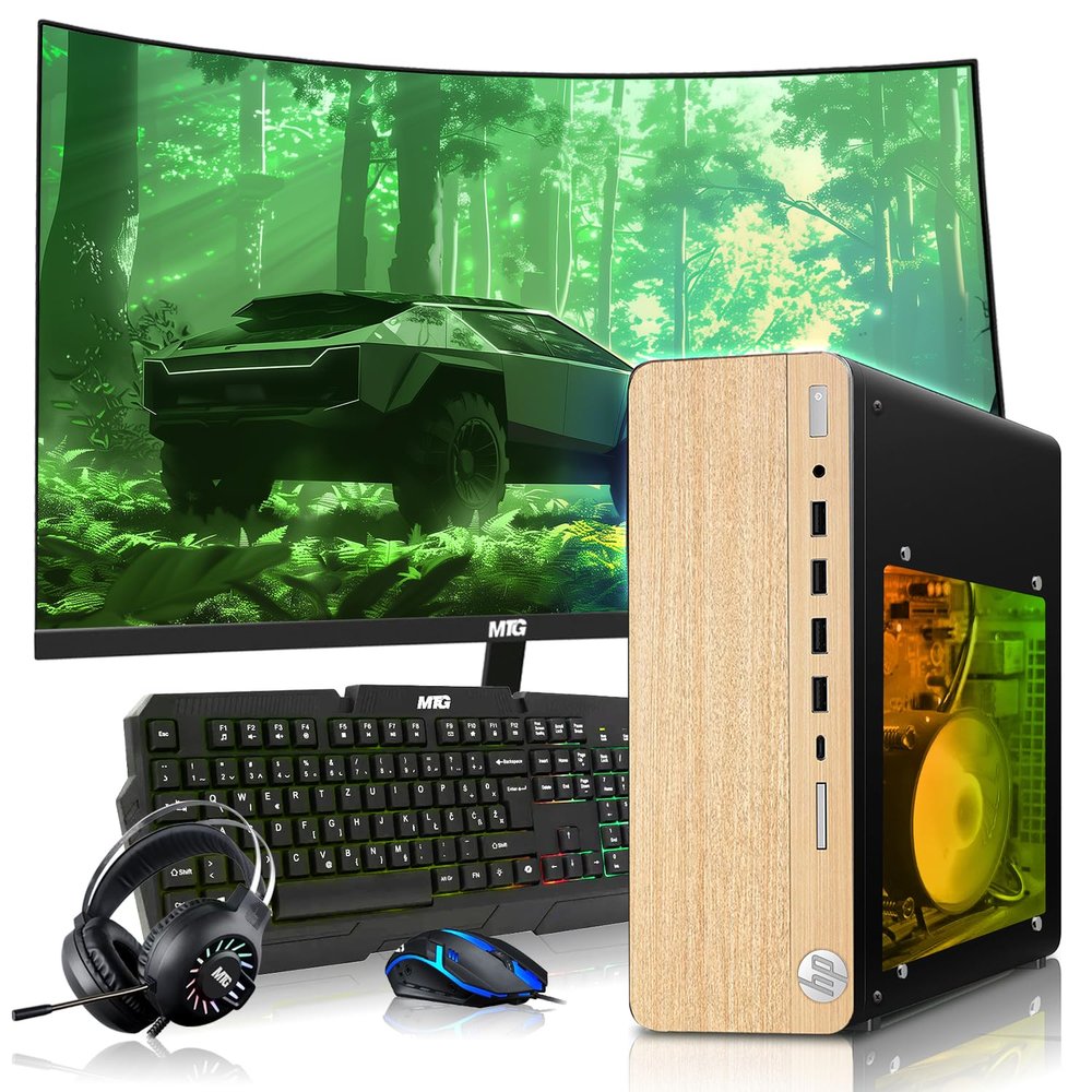 HP Full Light Gaming PC Desktop Computer  AMD Pro A10-9700,RX 550 Graphics,16GB RAM,1TB SSD,32 Inch Curved Monitor,RGB Keyboard with AI Copilot,Mouse,WiFi,RGB Headphone,Windows 11(Renewed)