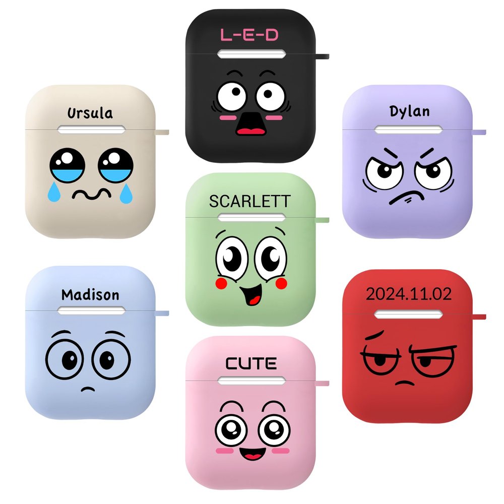 Custom Personalized Name/Text for AirPods 1st/2nd Generation Case - Cute Cartoon Patterns to Choose from, Shock & Drop Resistant Purple Soft Silicone Case with Keychain (Airpods 1&2 Case)