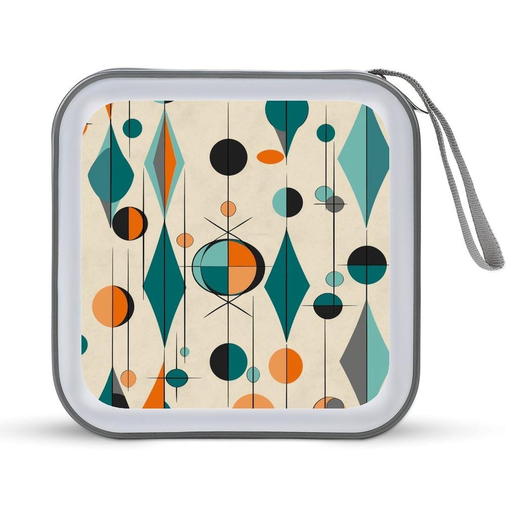 Ouyniei Mid Century Geometric CD Case Binder for Travel Car DVD Storage Case DVD Storage Bag with Handles Cover CD Storage Binder for Blu-ray Movie Music Audio Disks 40 Disc Units