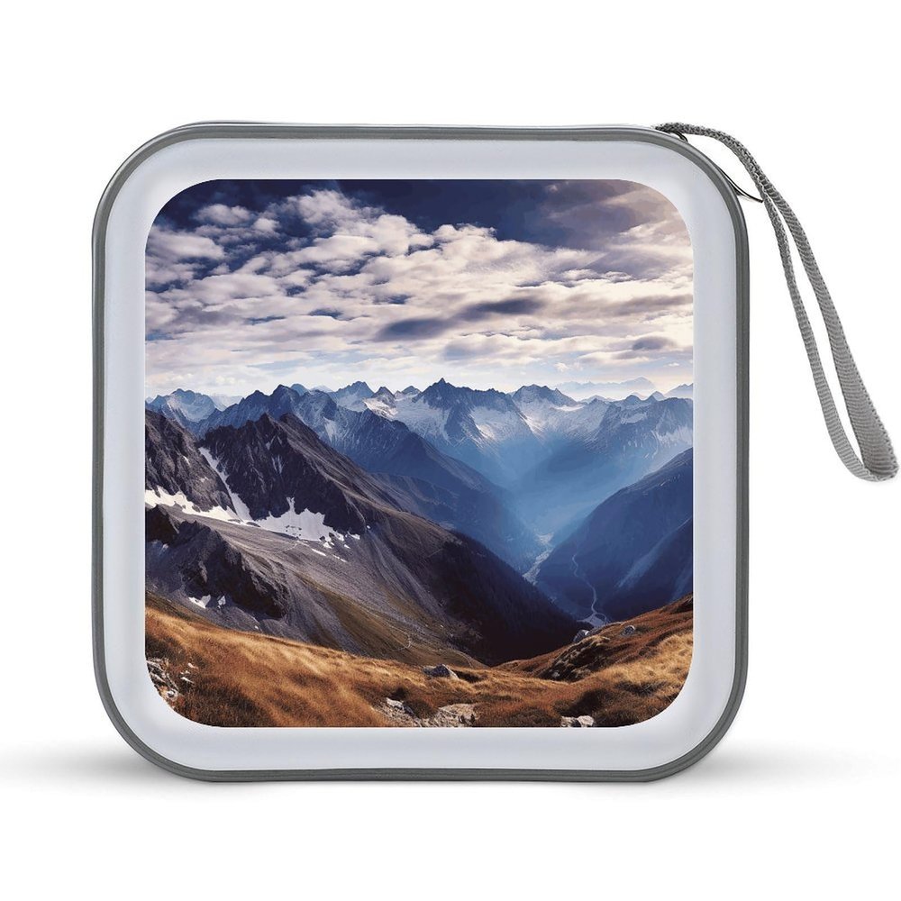 FekiLoot Alps Panorama CD Case 40 Capacity DVD Case Holder Portable Zipper CD Cases Holder Large Storage Disc Wallet Bag Hard Plastic DVD Cases for Car Home Travel