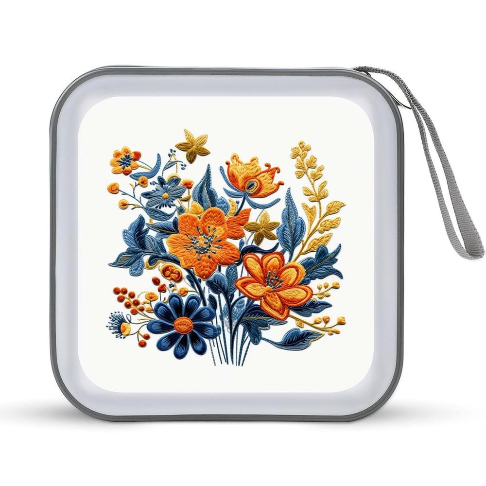 FekiLoot Embroidered Flower Pattern CD Case 40 Capacity DVD Case Holder Portable Zipper CD Cases Holder Large Storage Disc Wallet Bag Hard Plastic DVD Cases for Car Home Travel