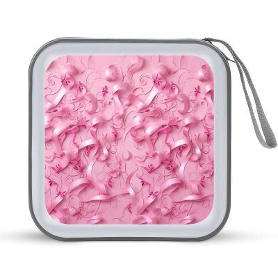 FekiLoot Pink Ribbon Pattern CD Case 40 Capacity DVD Case Holder Portable Zipper CD Cases Holder Large Storage Disc Wallet Bag Hard Plastic DVD Cases for Car Home Travel