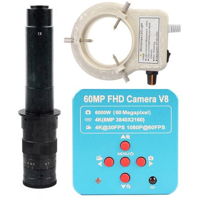 1080P 60MP HDMI USB Industrial Electronic Digital Microscope Camera & 300X C-Mount Lens With 56-LED Adjustable Ring Light