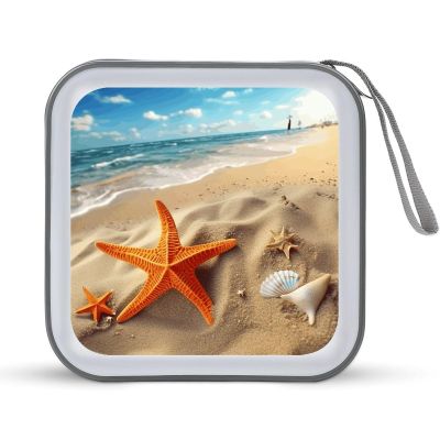 FekiLoot Sea Beach Starfish CD Case 40 Capacity DVD Case Holder Portable Zipper CD Cases Holder Large Storage Disc Wallet Bag Hard Plastic DVD Cases for Car Home Travel