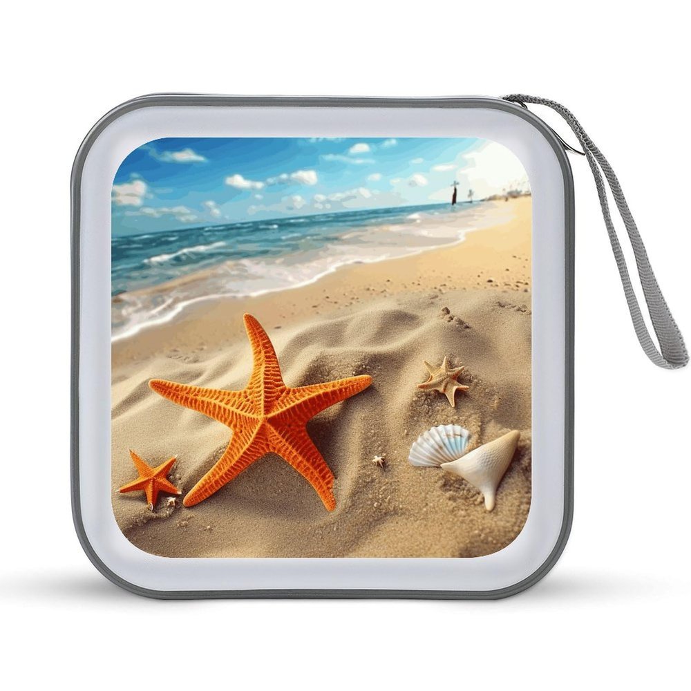 FekiLoot Sea Beach Starfish CD Case 40 Capacity DVD Case Holder Portable Zipper CD Cases Holder Large Storage Disc Wallet Bag Hard Plastic DVD Cases for Car Home Travel