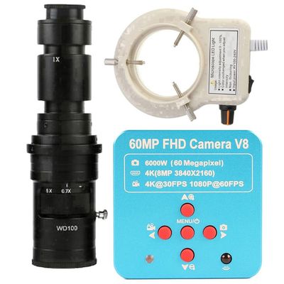 1080P 60MP HDMI USB Industrial Electronic Digital Microscope Camera & 500X C-Mount Lens With 56-LED Adjustable Ring Light