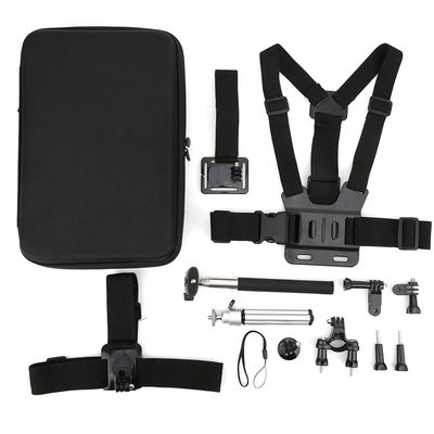 Portable 7 in 1 Action Camera Tool Set, Universal Accessory Kit with Chest Belt Bracket, Selfie Stick, Bike Handle Mount for Sports Photography, Compatible with Most Action Cameras