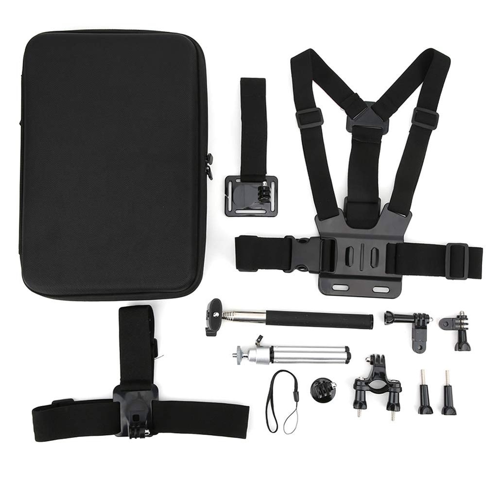 Portable 7 in 1 Action Camera Tool Set, Universal Accessory Kit with Chest Belt Bracket, Selfie Stick, Bike Handle Mount for Sports Photography, Compatible with Most Action Cameras
