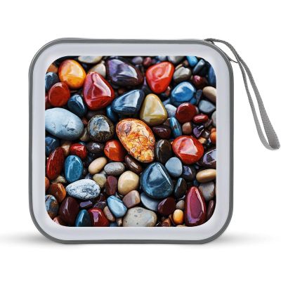 FekiLoot Color Stones Hippie CD Case 40 Capacity DVD Case Holder Portable Zipper CD Cases Holder Large Storage Disc Wallet Bag Hard Plastic DVD Cases for Car Home Travel