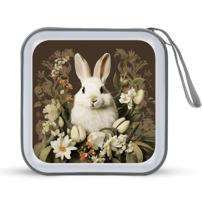 FodPand A Beautiful White Rabbit CD Case 40 Capacity CD Holder Organizer Portable Zipper DVD Collection Storage Bag Compact Cases Storage Binder Plastic Holder Disc Car Home Travel