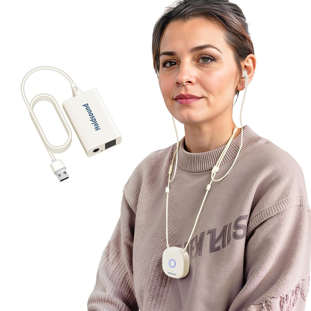 Holdsound TV Headphones Wireless for Seniors, Neckband Wireless Headphones for TV with USB Transmitter, 15hrs Playtime, No Audio Delay, Enhanced Volume, Cream