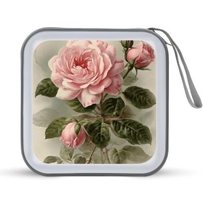 FekiLoot Vintage Pink Rose CD Case 40 Capacity DVD Case Holder Portable Zipper CD Cases Holder Large Storage Disc Wallet Bag Hard Plastic DVD Cases for Car Home Travel