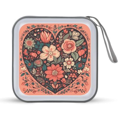 FekiLoot Heart with Flowers CD Case 40 Capacity DVD Case Holder Portable Zipper CD Cases Holder Large Storage Disc Wallet Bag Hard Plastic DVD Cases for Car Home Travel