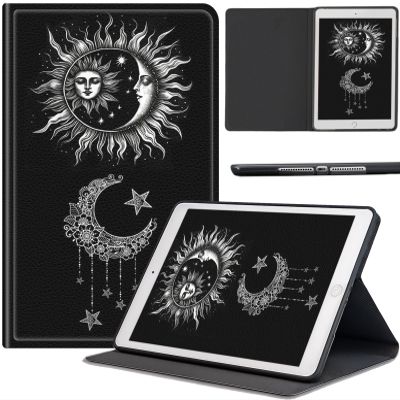 AIRWEE Case for Samsung Galaxy Tab S5e 10.5 Inch 2019 (SM-T720/T725), Slim Lightweight PU Leather Multiple-Angles Stand Full-Body Cover with Auto Wake/Sleep for Galaxy Tab S5e, Black Sun and Moon