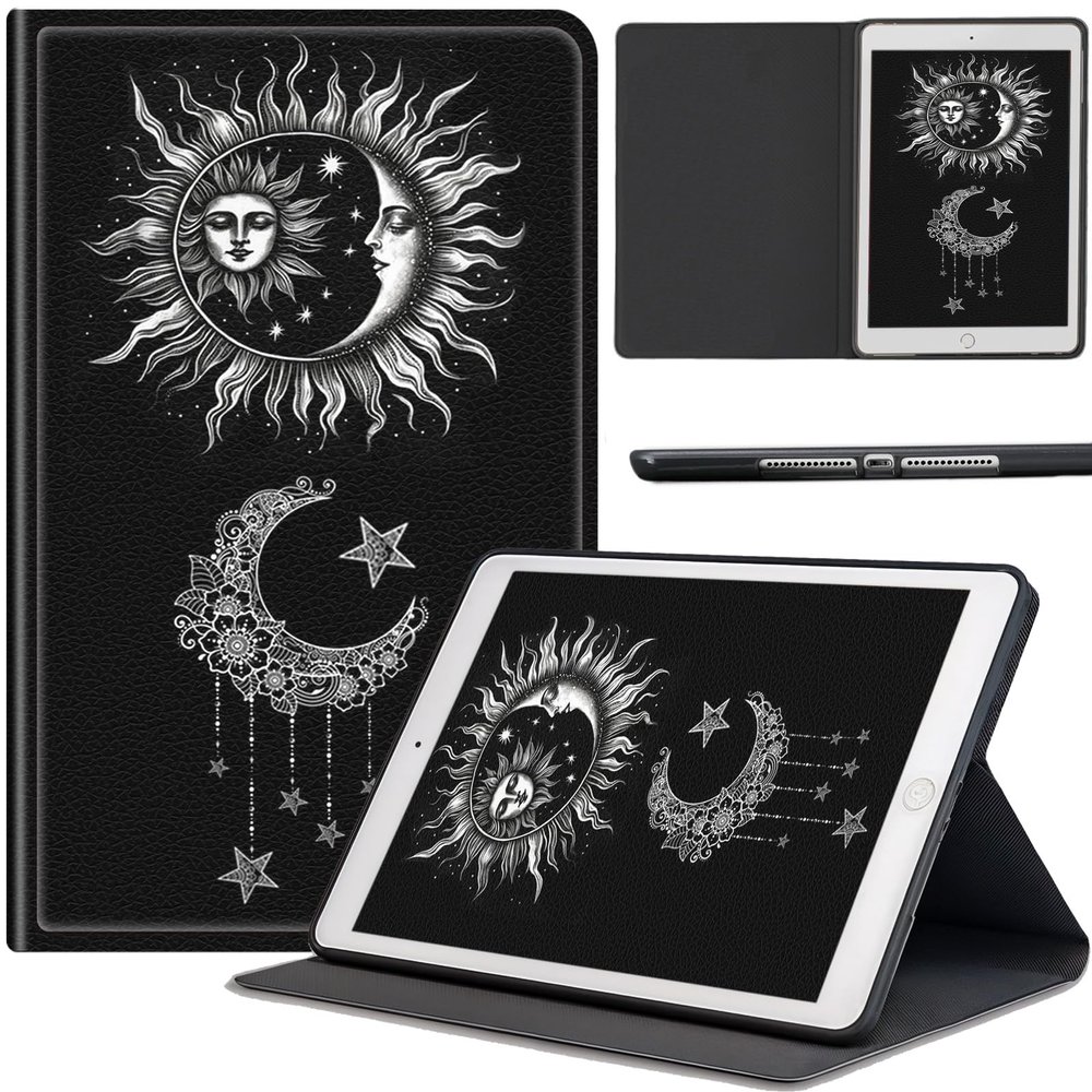 AIRWEE Case for Samsung Galaxy Tab S5e 10.5 Inch 2019 (SM-T720/T725), Slim Lightweight PU Leather Multiple-Angles Stand Full-Body Cover with Auto Wake/Sleep for Galaxy Tab S5e, Black Sun and Moon
