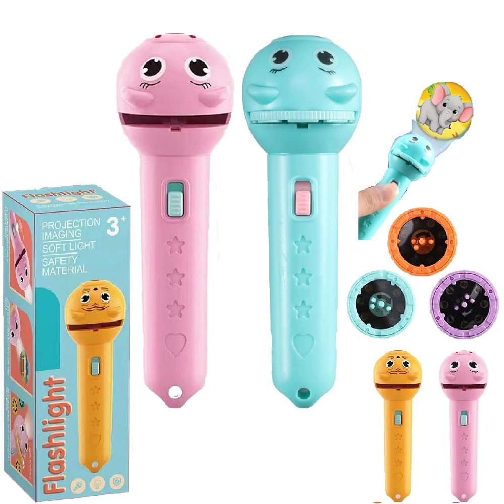 3 Slide Films Projection Torch Light Toy-24 Random Patterns, Kids Christmas Projector Flashlights, Torch Projector Flashlight for Kid,Creative Story Beam Fun Entertainment Gift (Pink-Blue)