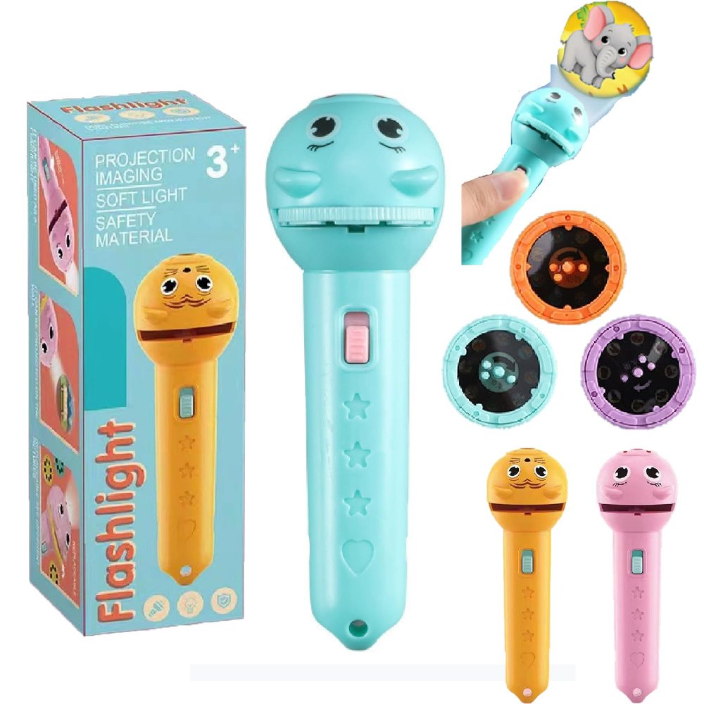 3 Slide Films Projection Torch Light Toy-24 Random Patterns, Kids Christmas Projector Flashlights, Torch Projector Flashlight for Kid,Creative Story Beam Fun Entertainment Gift (Blue)