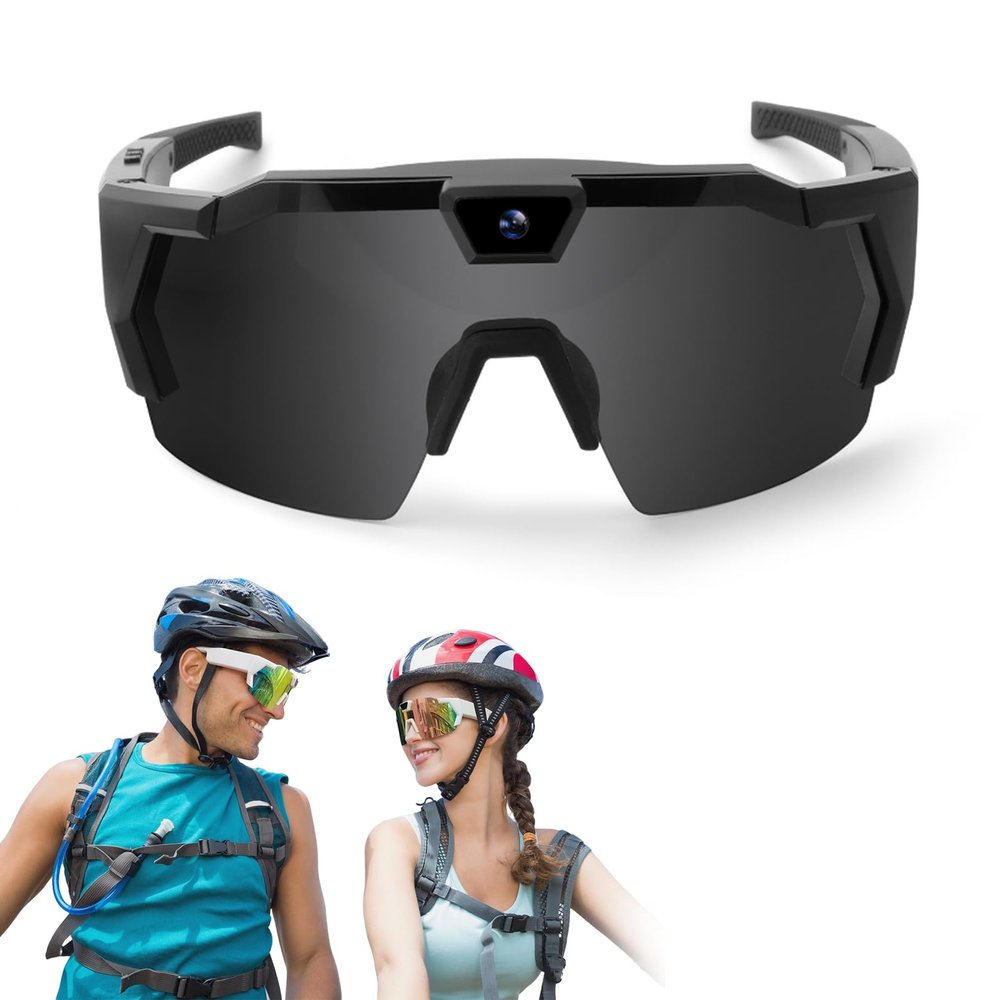 4K HD POV Sports Glasses with Camera, for Smart Camera Glasses for Action Sports, HD Video Recording Glasses (Black Lenses-A,16G)