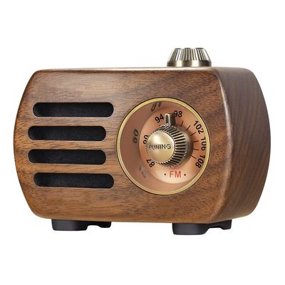 EWUROI Portable Wooden Mini Radios Retro Radio Speaker AUX Cable Play Desktop Vintage Player(D)