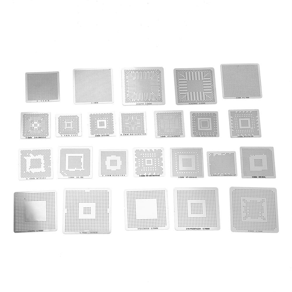 Aumotop BGA Universal Reballing Rework Stencils Durable Set for Laptop Desktop Graphics Card, 130pcs Steel Template Mesh Heat Kit for BGA Chips