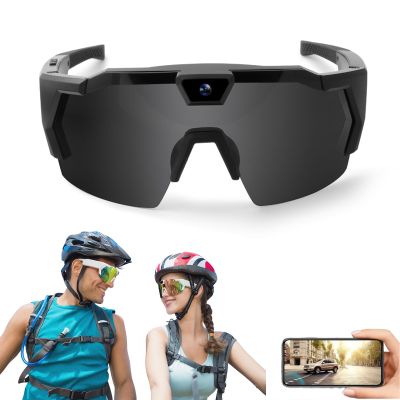 4K HD POV Sports Glasses with Camera, for Smart Camera Glasses for Action Sports, HD Video Recording Glasses (Black Lenses-A,64G)