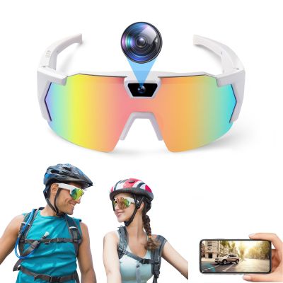 4K HD POV Sports Glasses with Camera, for Smart Camera Glasses for Action Sports, HD Video Recording Glasses (Iridescent Lenses-A,64G)