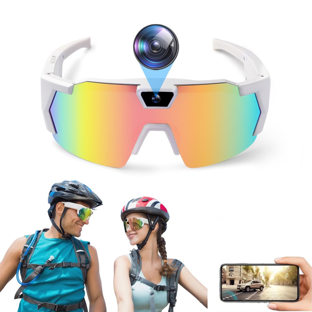 4K HD POV Sports Glasses with Camera, for Smart Camera Glasses for Action Sports, HD Video Recording Glasses (Iridescent Lenses-A,64G)