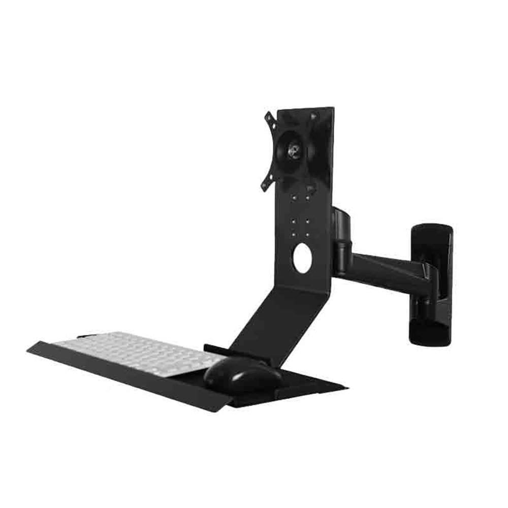 Ergonomic Single Arm Monitor Desk Mount w/Keyboard Tray,Non-Folding Black Stand for Single Screen,Adjustable Height & Tilt for Optimal Viewing
