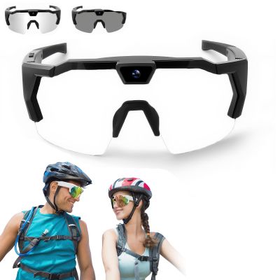 4K HD POV Sports Glasses with Camera, for Smart Camera Glasses for Action Sports, HD Video Recording Glasses (Transparent to Black Lenses,128G)