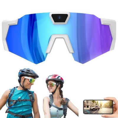 4K HD POV Sports Glasses with Camera, for Smart Camera Glasses for Action Sports, HD Video Recording Glasses (Ice Blue Lenses,32G)