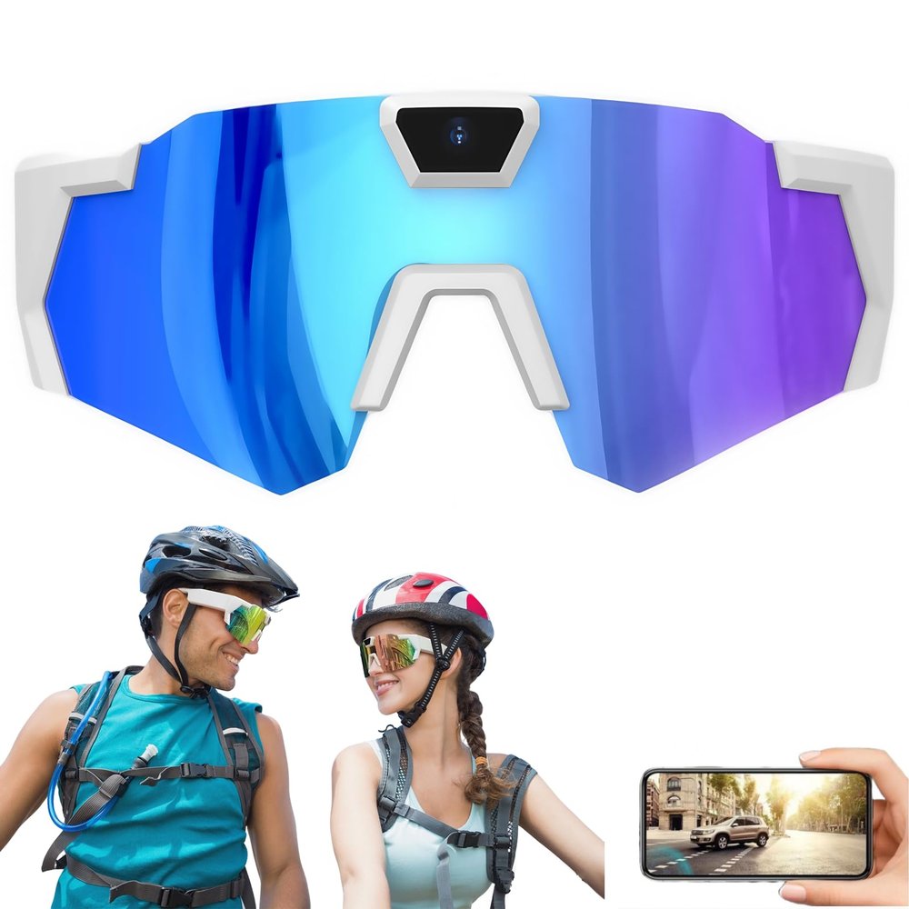 4K HD POV Sports Glasses with Camera, for Smart Camera Glasses for Action Sports, HD Video Recording Glasses (Ice Blue Lenses,32G)