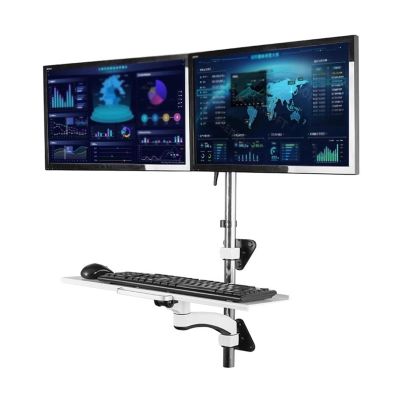 Adjustable Dual Monitor Wall Mount Stand with Keyboard Tray Fits 15'' 27'' Screens Sit Stand Workstation w/Foldable Arm Ideal for Home Office (600mm)
