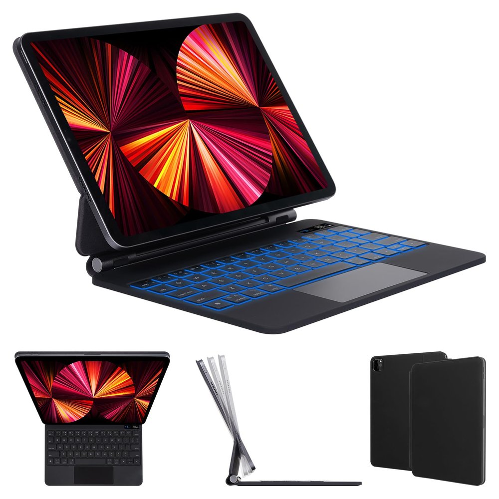 7 Colors Backlit Magnetic Keyboard Case for iPad Air 11 inch M3 2025/ M2 2024/ iPad Air 5th/4th Gen 10.9", Keyboard Case for iPad Pro 11"(4th/3rd/2nd/1st Gen), Trackpad, Floating Stand,Digital Display