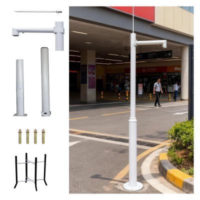 Assembled Security Camera Stand Easy Install, Detachable Solar Panels/Camera Mounting Bracket Pole, Surveillance Cameras Holder Column 7 10 16 20ft(White-A,H-4m/13.1')