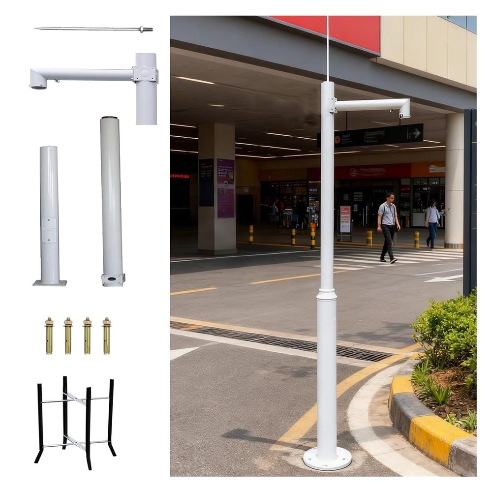 Assembled Security Camera Stand Easy Install, Detachable Solar Panels/Camera Mounting Bracket Pole, Surveillance Cameras Holder Column 7 10 16 20ft(White-A,H-4m/13.1')