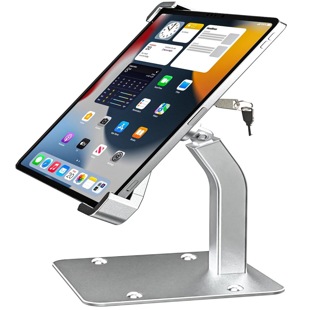 YOOZ Anti Theft Tablet Holder, Secure Desktop iPad Mount Lock, All Metal Material - Kiosk Retail Counter Lockable Stand for Tablet 9-14", iPad Pro 13 12.9 11, Air, Galaxy Tabs, Surface Pro etc