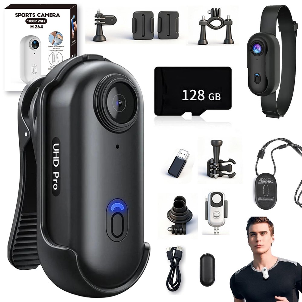 Crexyyo POV Capture Pro 3.0, POV Pro 4k Camera, New Ultra Wide Angle Wearable Body Adventure Action Cam, Video Record Night Vision Waterproof with 128g Card, for Cycling, Diving (Black 128GB, 4K)