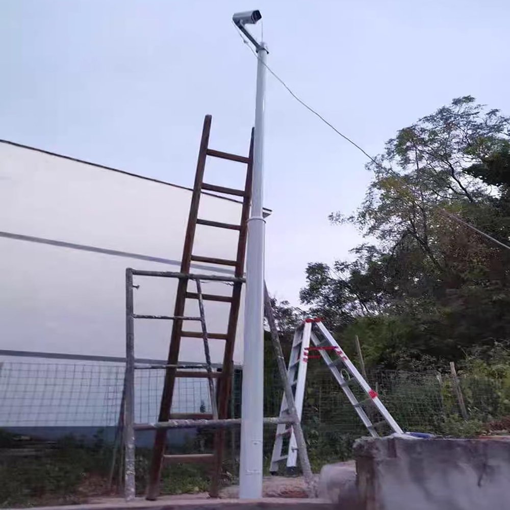 7' 8 10 11 Ft 13 15 16 Foot Tall Outdoor Solar-Powered Surveillance Rod Galvanized Steel for Parking Lot/School/Residential, Surveillance Camera Extension Pole(White-Staly-b,2 m/6.6 ft)