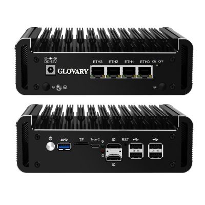 Glovary Firewall Mini PC J6413 4 Core, 4 x i226V 2.5GbE LAN Fanless OPNsense Micro Appliance, DDR4 8GB RAM 256GB SSD, AES-NI, 2HD+USB-C 3 Display, Computer Router Hardware, 2 x NVMe, 2 x SATA3.0