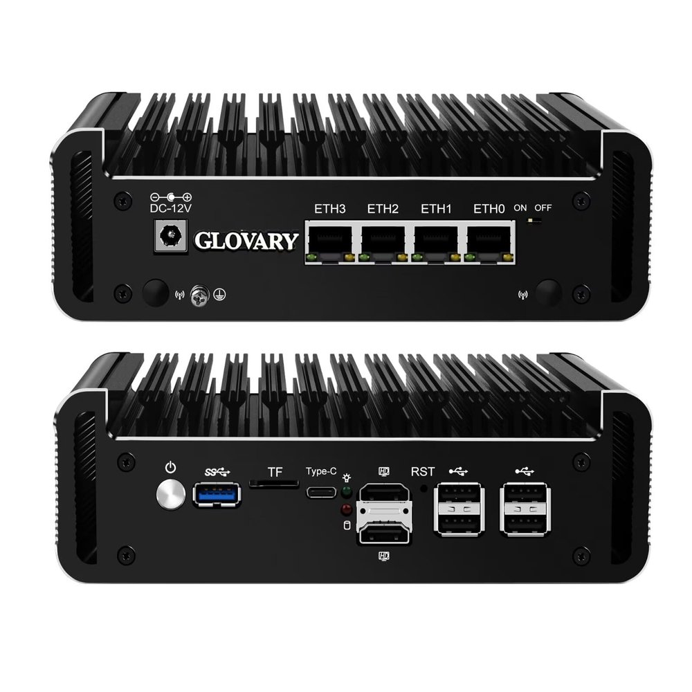 Glovary Firewall Mini PC J6413 4 Core, 4 x i226V 2.5GbE LAN Fanless OPNsense Micro Appliance, DDR4 8GB RAM 256GB SSD, AES-NI, 2HD+USB-C 3 Display, Computer Router Hardware, 2 x NVMe, 2 x SATA3.0