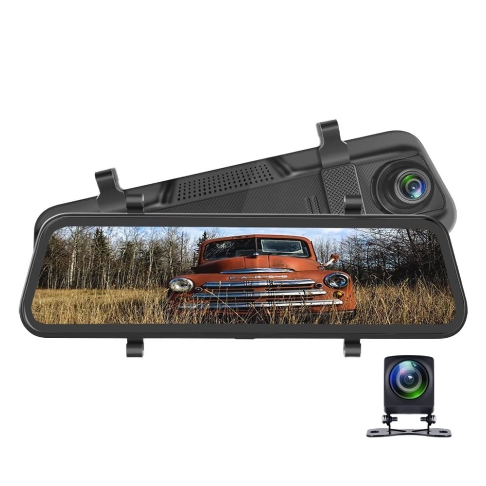10inch IPS Car DVR Mirror Video Recorder Front 1080P with 720P Rear View Camera Parking Monitor Motion Detect Dash Cam(with OBD Adapter,None)