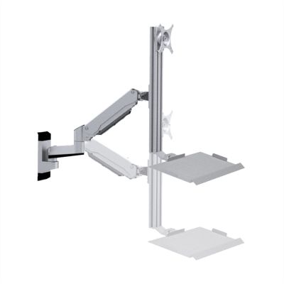 Adjustable Wall Mount Monitor Bracket Arm w/Foldable Keyboard Tray Industrial Monitor Stand for Monitors up to 32",Wall Mount Lift Workstation (Silver A)