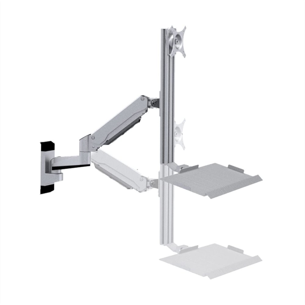 Adjustable Wall Mount Monitor Bracket Arm w/Foldable Keyboard Tray Industrial Monitor Stand for Monitors up to 32",Wall Mount Lift Workstation (Silver A)