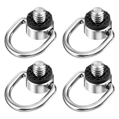 4 Pcs 1/4"-20 Thread Camera Fixing Screw Stainless Steel D Ring Screw Hinged Holder with Rubber Padded Camera Carabiner Clip for Tripod DSLR Cameras Shoulder Straps Wrist Straps Gimbals Selfie Sticks