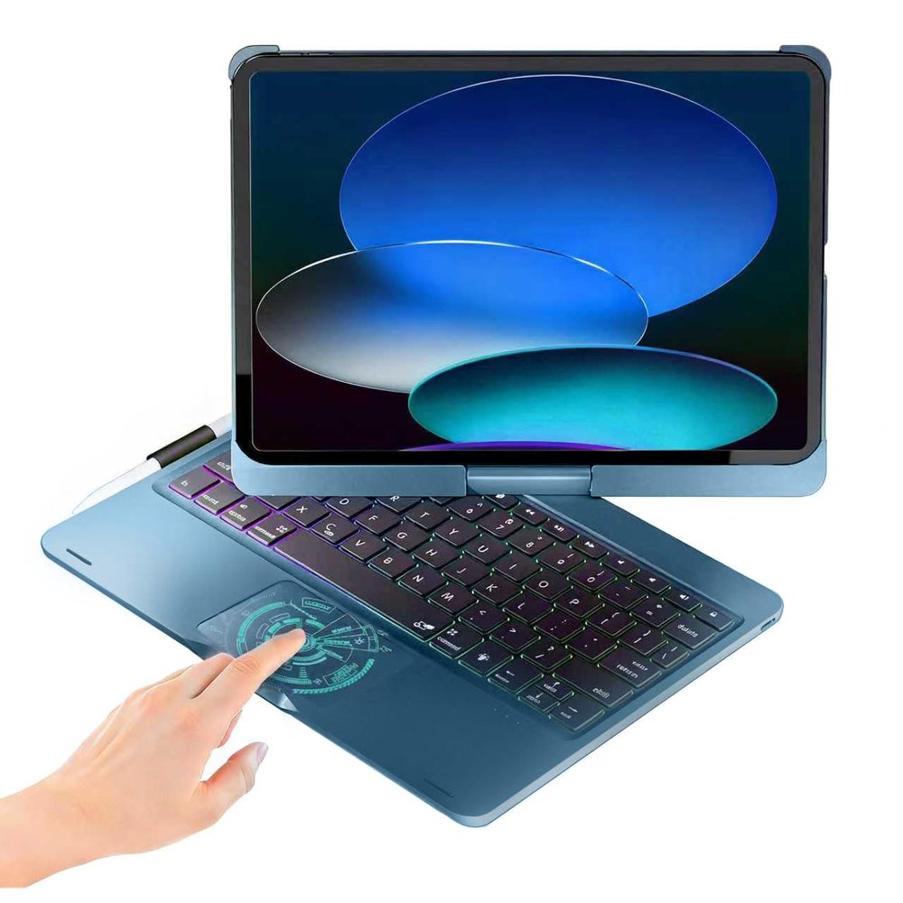 BABG for iPad 10th 11th (A16) Case with Keyboard&iPad Air 11(M4,M3,M2),360Swivel,7 Use Modes,Rainbow Backlight Keyboard for iPad Pro 11(1st/2nd/3rd/4th Gen)&iPad Air 5th/Air 4th-Lake Blue
