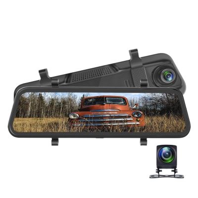 10inch IPS Car DVR Mirror Video Recorder Front 1080P with 720P Rear View Camera Parking Monitor Motion Detect Dash Cam(with OBD Adapter,32G)