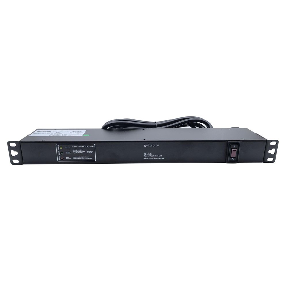 6-15P Steel Plate Body 14GW 9-Foot 1U 19 inch Horizontal Installation 10 Socket Overload Protection Anti Electric Shock Module Rack Mounted Power Distribution Unit