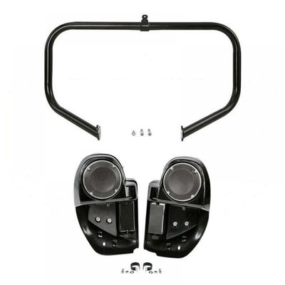 6.5 Inch Vented Speaker Pod For Motorcycle Lower Leg Crash Compatible With Touring Road 2014 2015 2016 2017 2018 2019 2020 2021 2022 2023(Matte Black Bar)