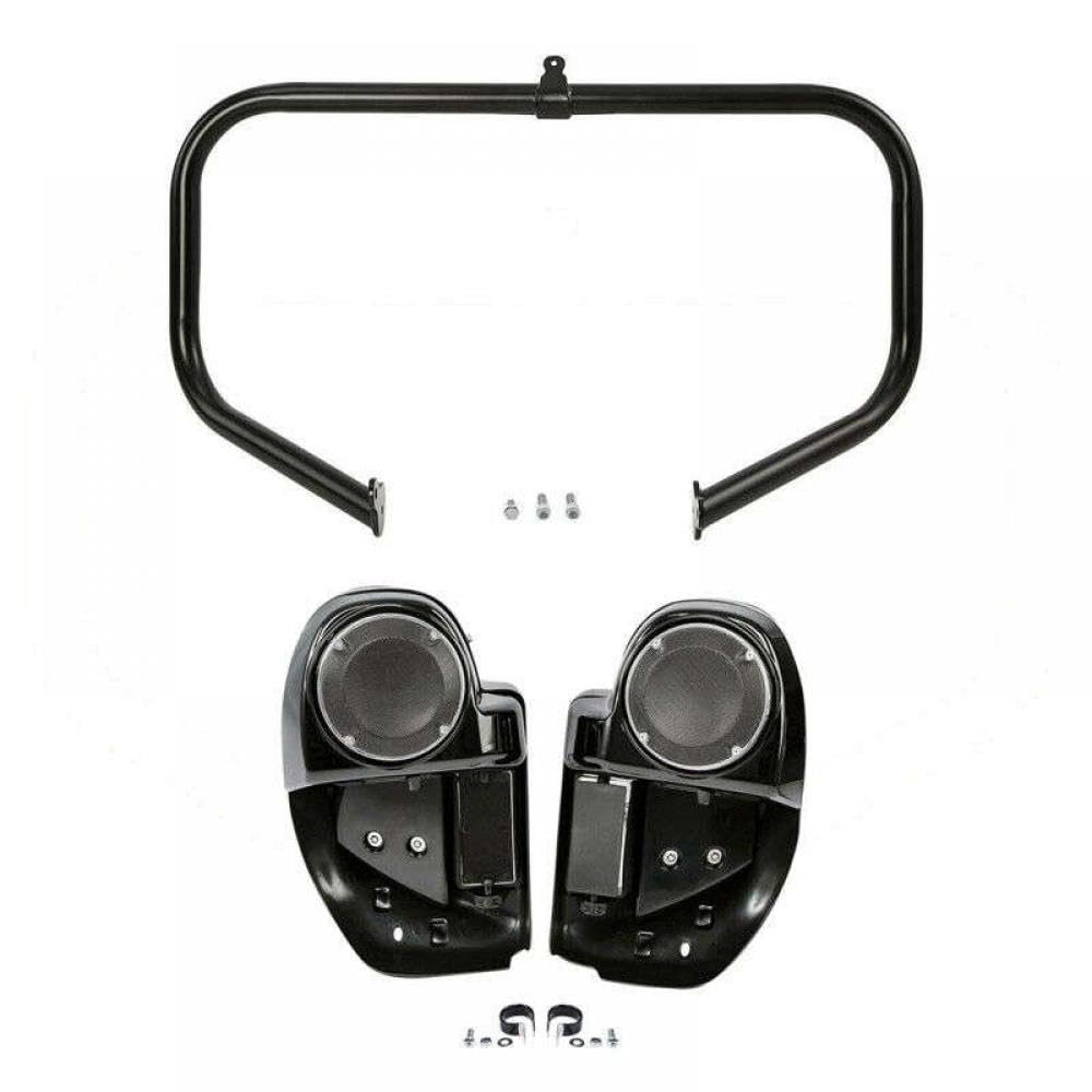 6.5 Inch Vented Speaker Pod For Motorcycle Lower Leg Crash Compatible With Touring Road 2014 2015 2016 2017 2018 2019 2020 2021 2022 2023(Matte Black Bar)