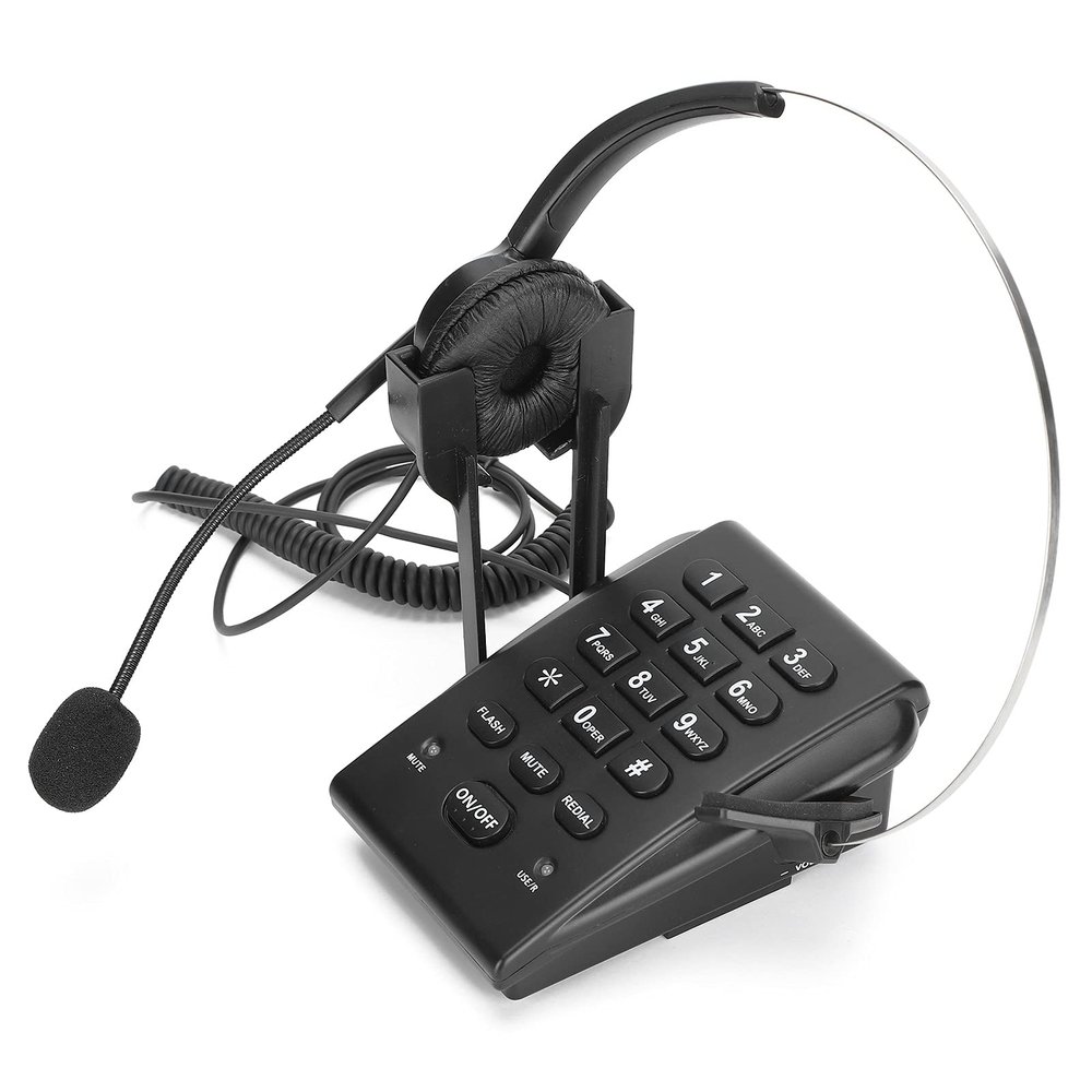Sanpyl Corded Telephone with Headset & Dial pad, HandsFree Call Center Noise Cancelling Corded Monaural Headset Headphone with Rotatable Microphone Arm